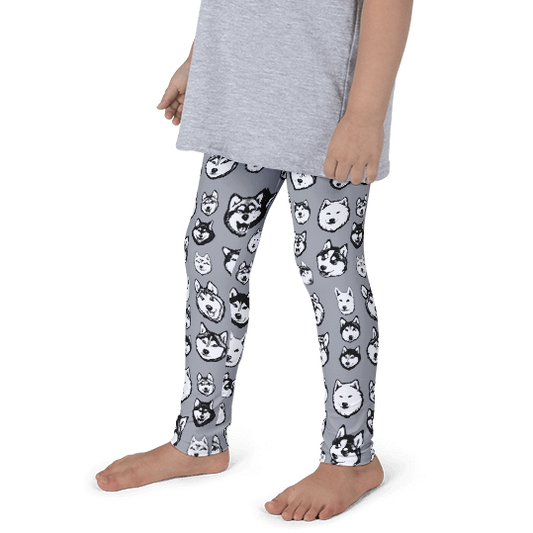 Kids Leggings! Siberian Husky and Alaskan Malamute Face Art Pattern - Made in America