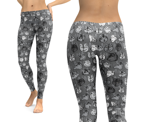 Wolf Art Illustration Pattern on Leggings – Made in America