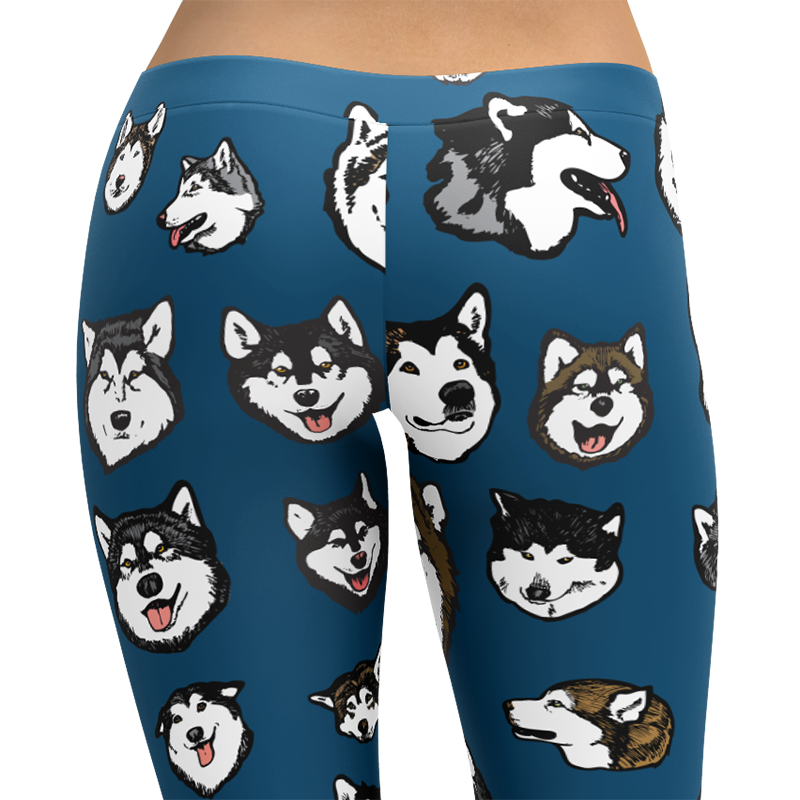 Alaskan Malamute Dog Art Illustration Pattern on Leggings – Made in America