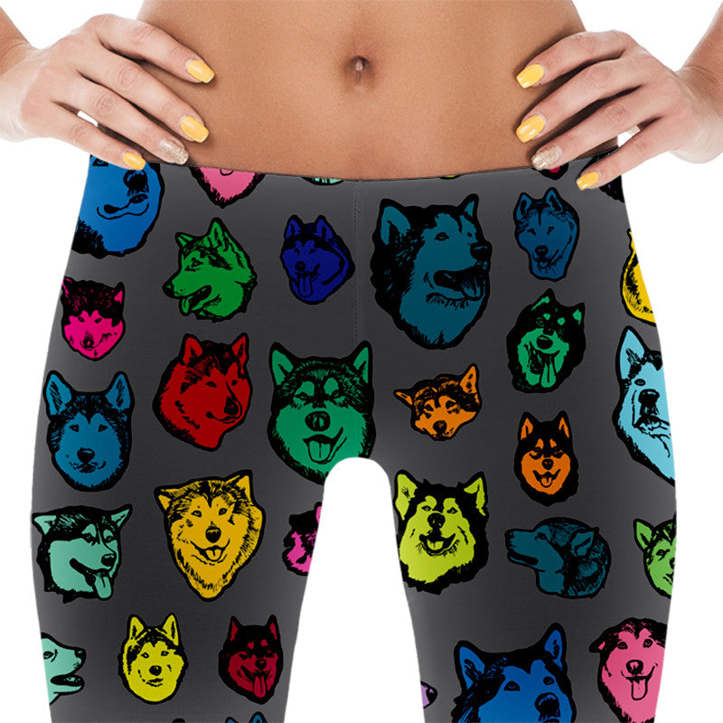 Alaskan Malamute Dog Art Illustration Pattern on Leggings - Colorful, Bright – Made in America