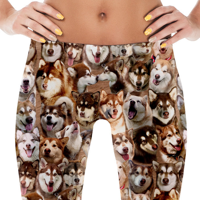 Red Alaskan Malamute Dog Photo Pattern on Leggings - Malamutes – Made in America