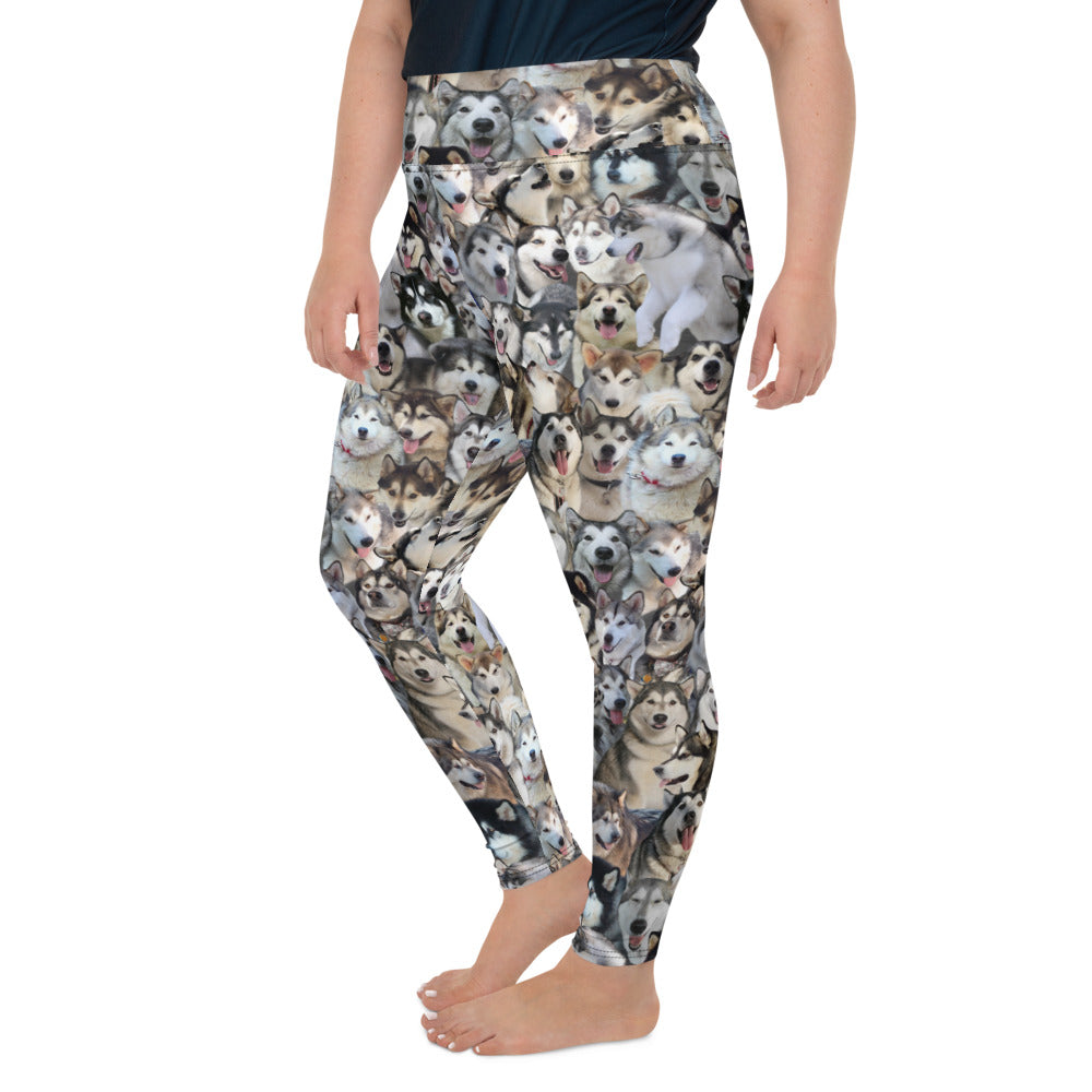 Alaskan Malamute Dog Photo Pattern on Leggings, Yoga - Malamutes