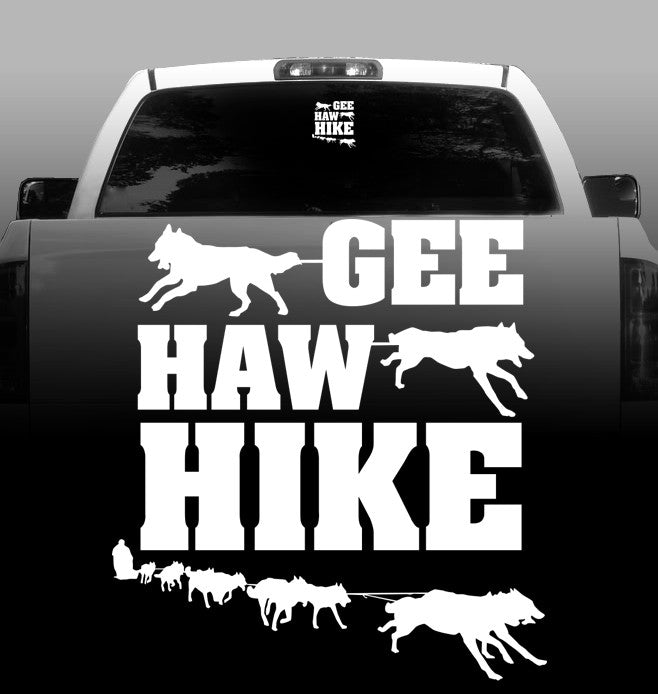 GEE HAW HIKE - Sled Dogs - Vinyl Decal - Siberian Husky - Alaskan Malamute
