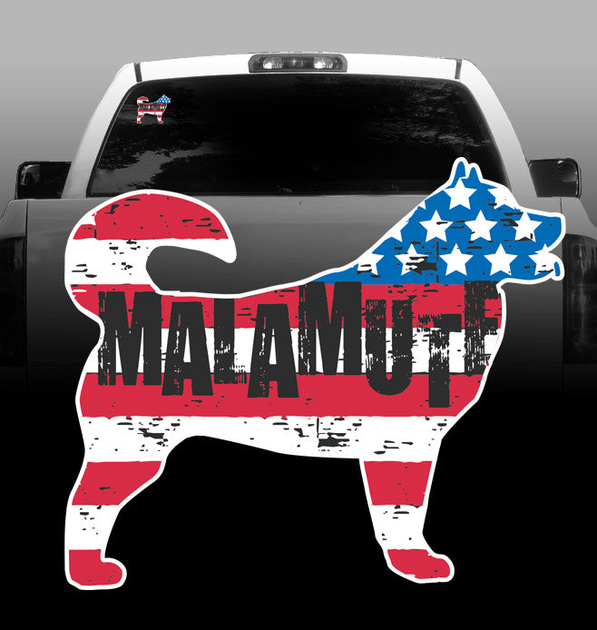 Malamute American Flag Vinyl Decal - Alaskan Malamute - Car, Vehicle, Sticker