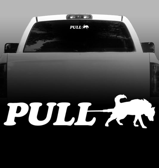 PULL Vinyl Decal - Siberian Husky - Alaskan Malamute - Dog Pulling