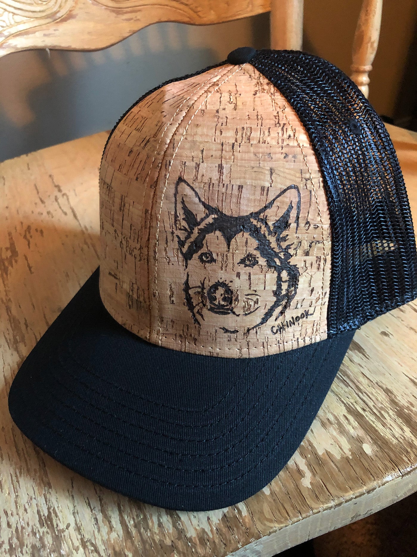 Custom Simplified Illustration of Your Dog - Wood-Burned on Cork Hat - Alaskan Malamute and Siberian Husky