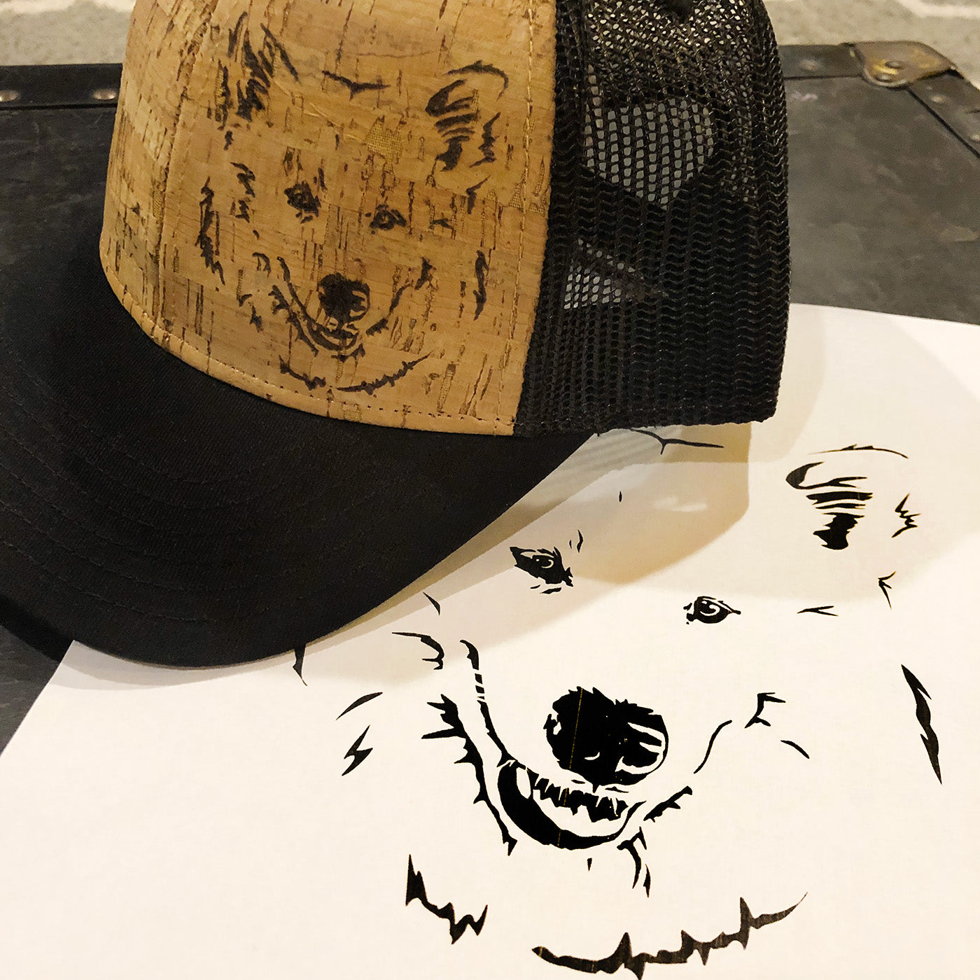 Custom Simplified Illustration of Your Dog - Wood-Burned on Cork Hat - Alaskan Malamute and Siberian Husky