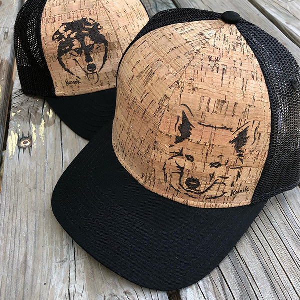 Custom Simplified Illustration of Your Dog - Wood-Burned on Cork Hat - Alaskan Malamute and Siberian Husky