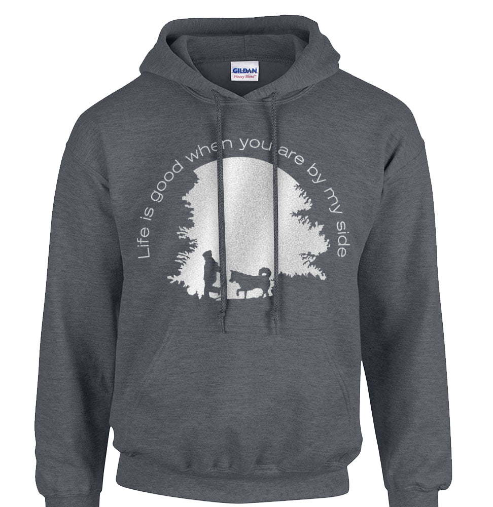 Life is Good When You Are By My Side - Metallic Print Pull Over Hoodie - Siberian Husky - Alaskan Malamute