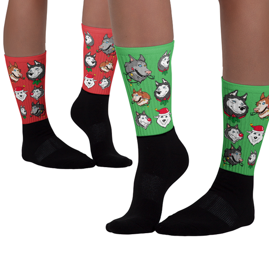 Siberian Husky Christmas Pattern Sublimation Socks