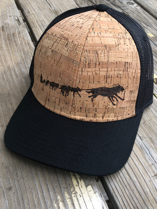 Sled Dog Team Hat - Wood-Burned on Cork - Alaskan Malamute and Siberian Husky