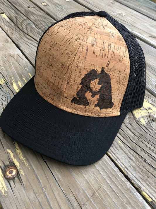 Girl and Her Dog Hat - Wood-Burned on Cork - Alaskan Malamute and Siberian Husky