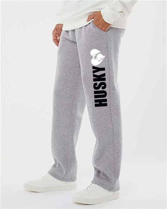 Husky Heart - Siberian Husky Love - Sled Dog Open Bottom Sweatpants