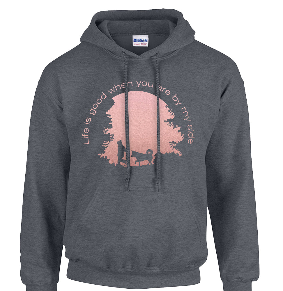 Life is Good When You Are By My Side - Metallic Print Pull Over Hoodie - Siberian Husky - Alaskan Malamute