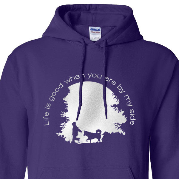 Life is Good When You Are By My Side - Metallic Print Pull Over Hoodie - Siberian Husky - Alaskan Malamute
