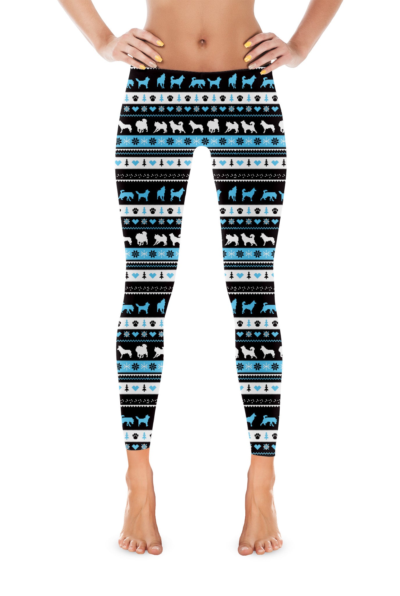 Siberian Husky & Alaskan Malamute Ugly Sweater Dog Photo Pattern on Leggings - Huskies – Made in America