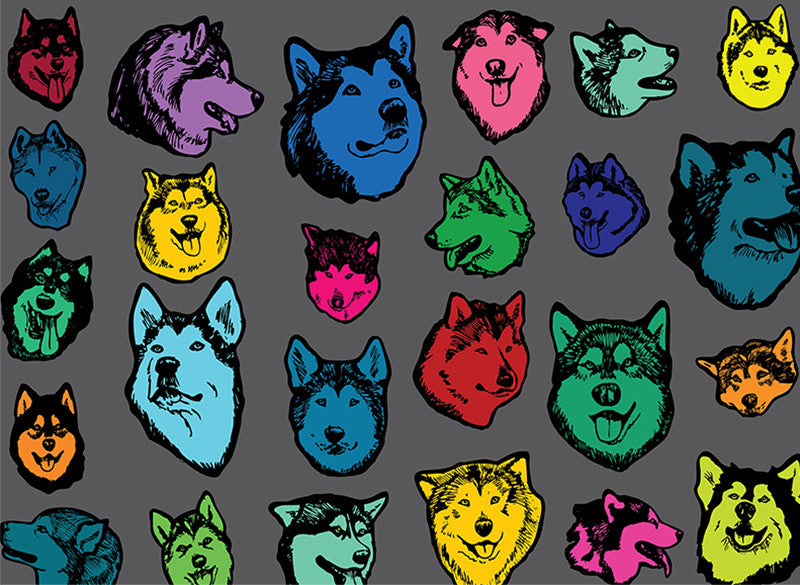 Alaskan Malamute Dog Art Illustration Pattern on Leggings - Colorful, Bright – Made in America