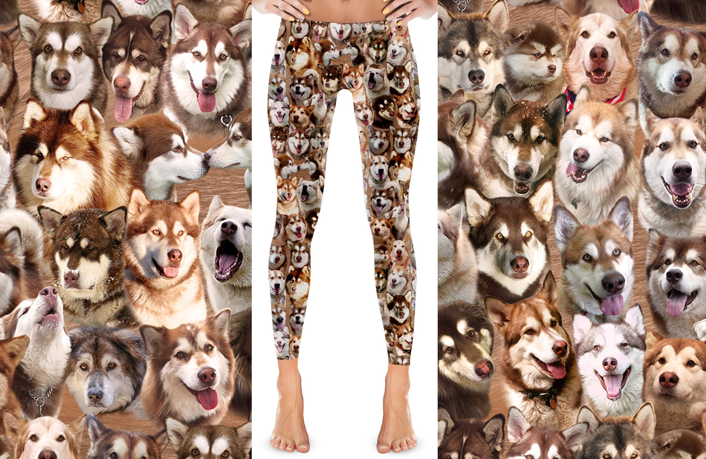Red Alaskan Malamute Dog Photo Pattern on Leggings - Malamutes – Made in America