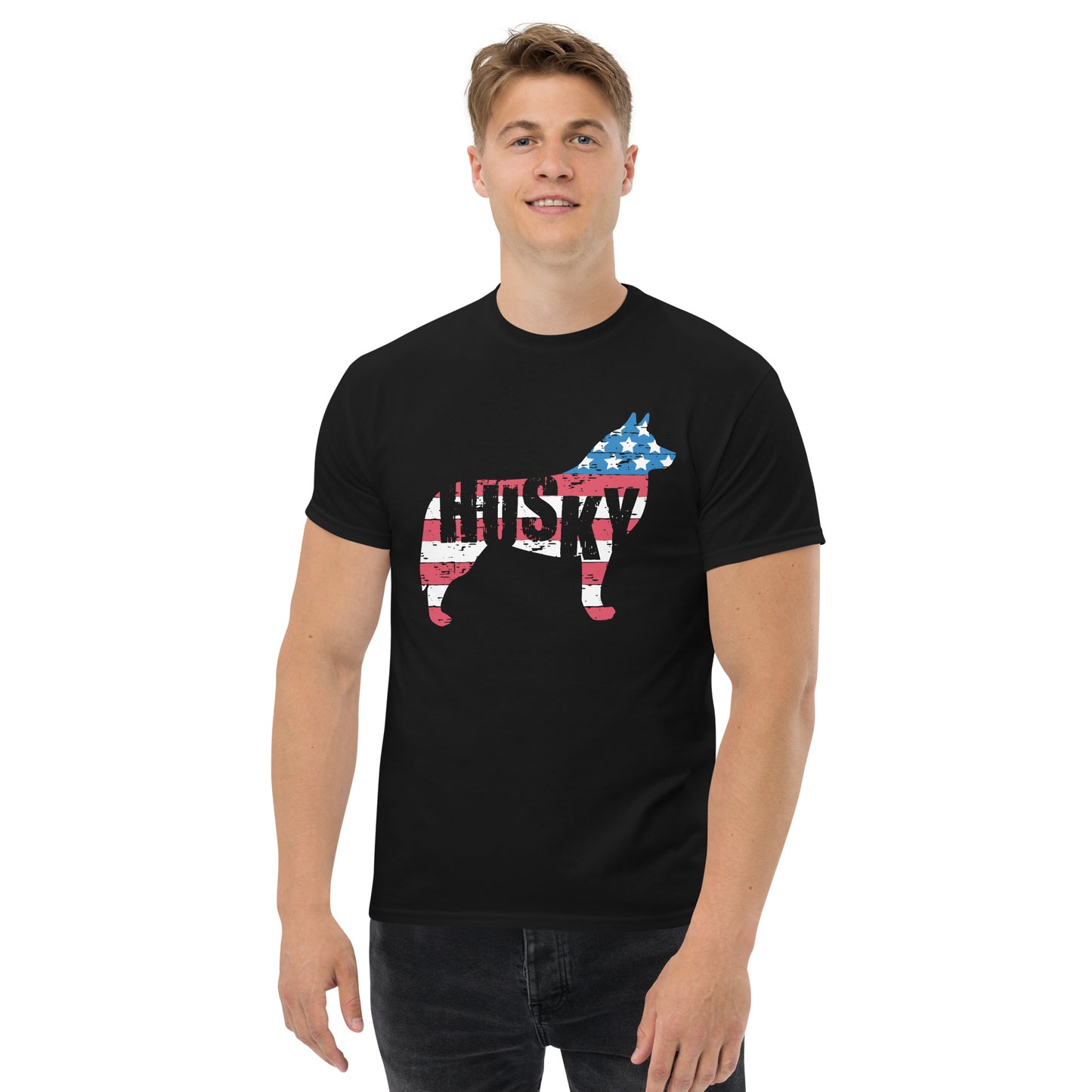 Siberian Husky American Flag T-Shirt
