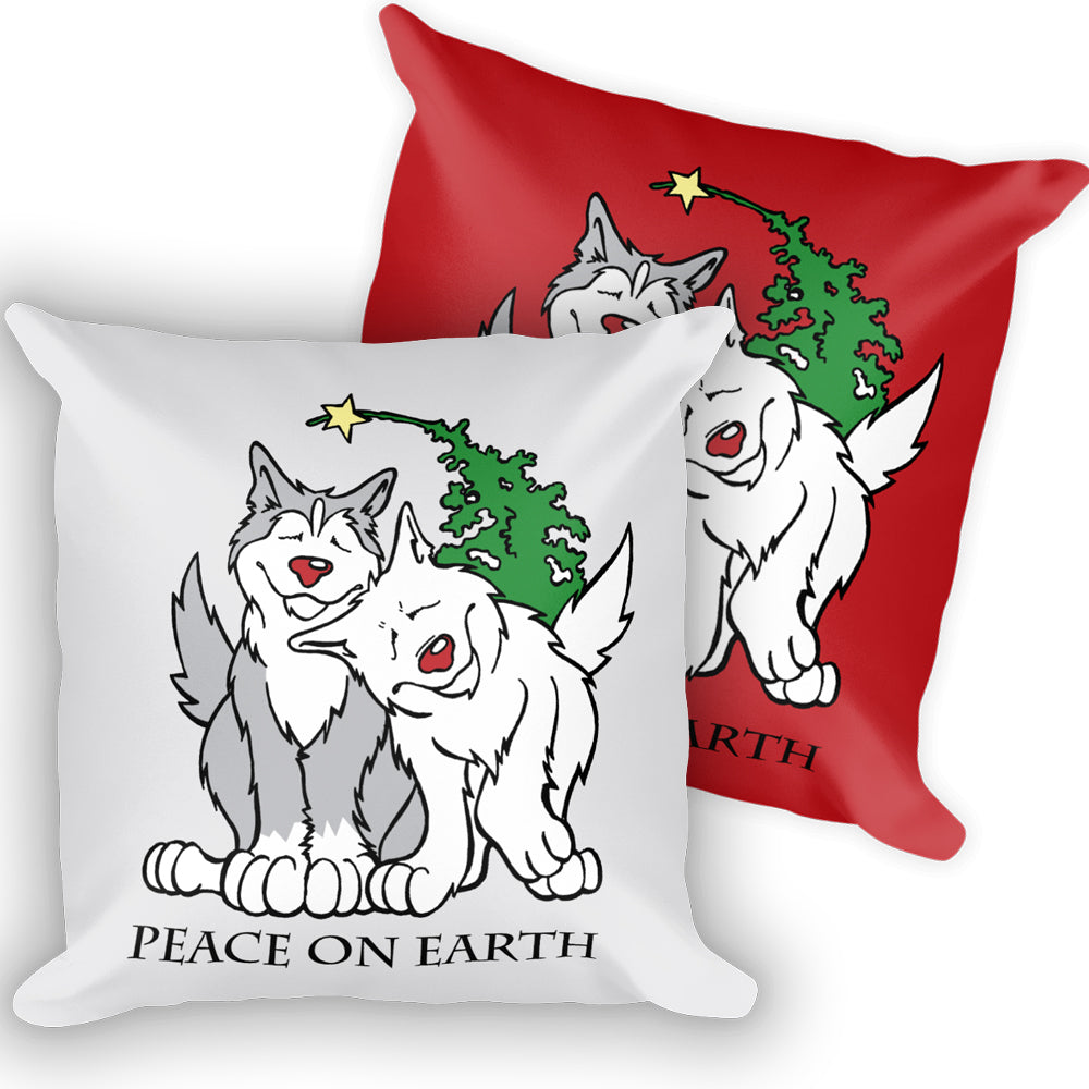 Peace on Earth - Siberian Husky Christmas, Holiday Large Square Throw Pillow