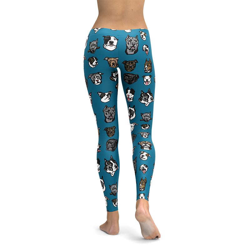Pitbull Dog Art Illustration Pattern on Leggings – Made in America