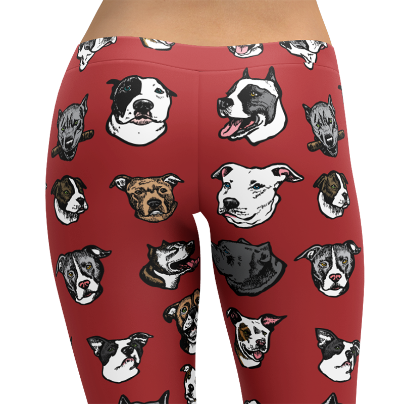 Pitbull Dog Art Illustration Pattern on Leggings – Made in America