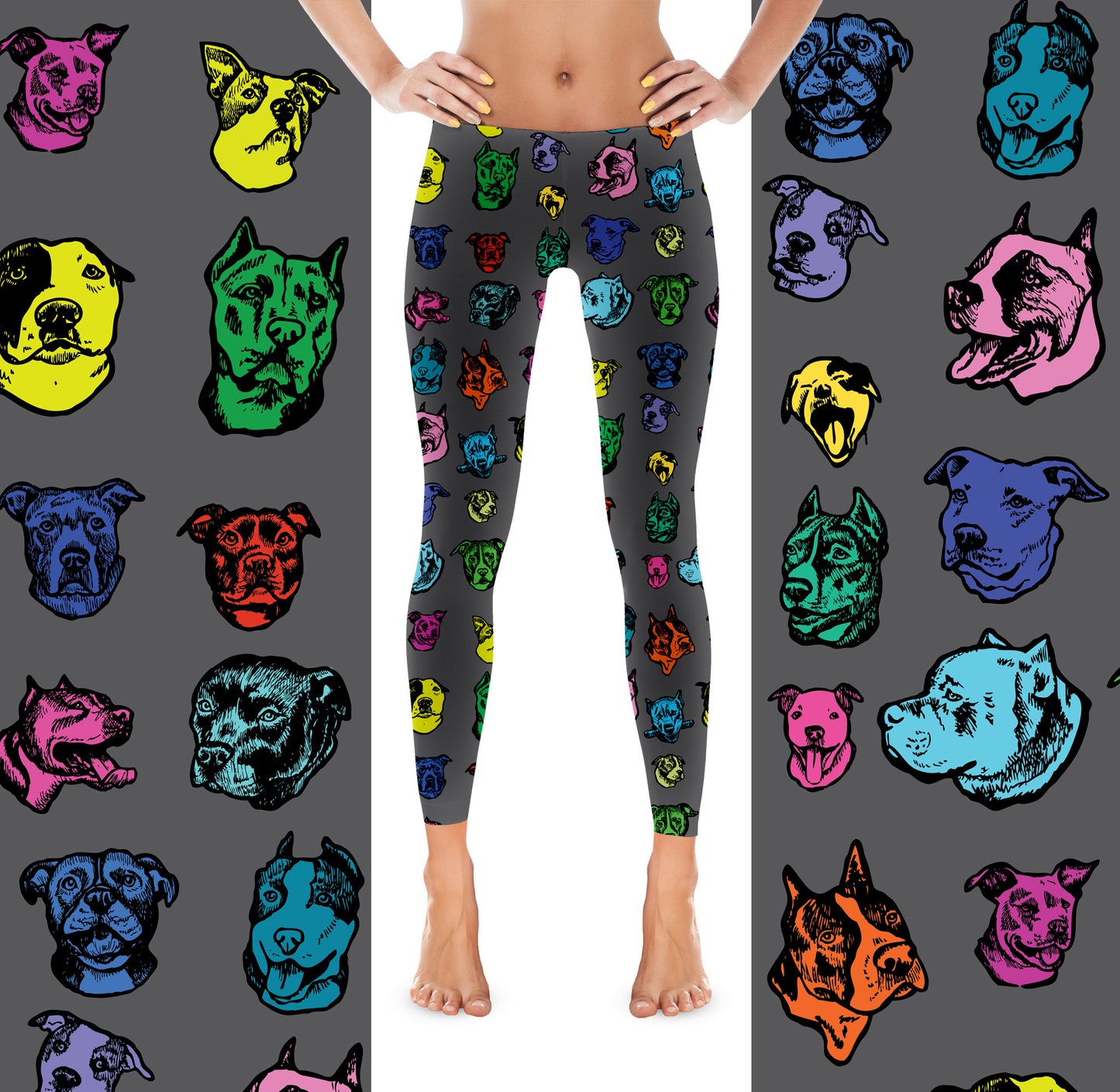 Pitbull Dog Art Illustration Pattern on Leggings - Colorful, Bright – Made in America