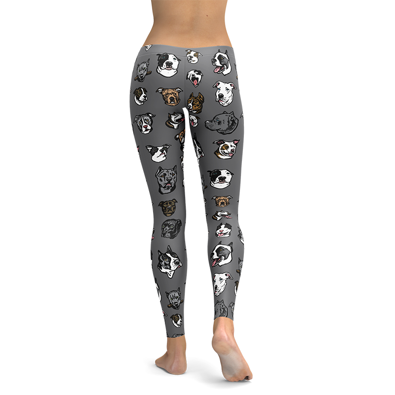 Pitbull Dog Art Illustration Pattern on Leggings – Made in America