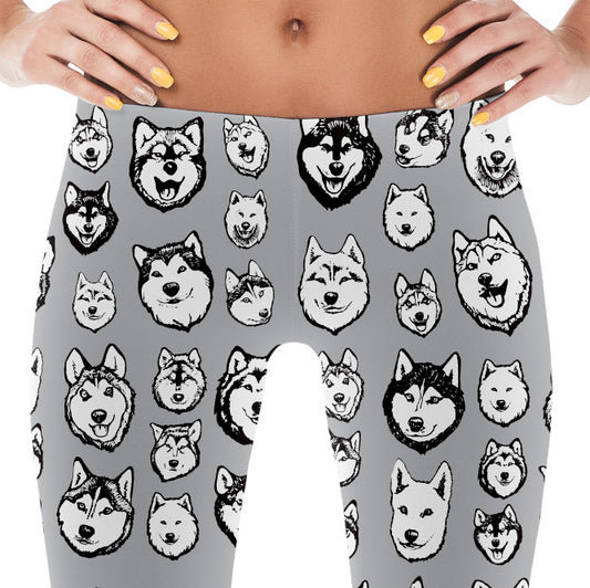 Siberian Husky & Alaskan Malamute Dog Art Illustration Pattern on Leggings - Huskies – Made in America