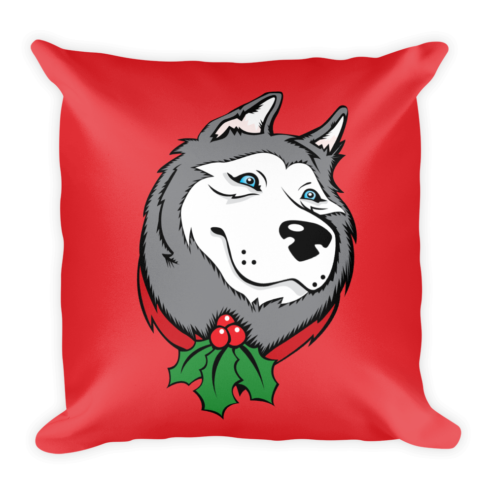 Siberian Husky Christmas, Holiday Large Square Throw Pillow