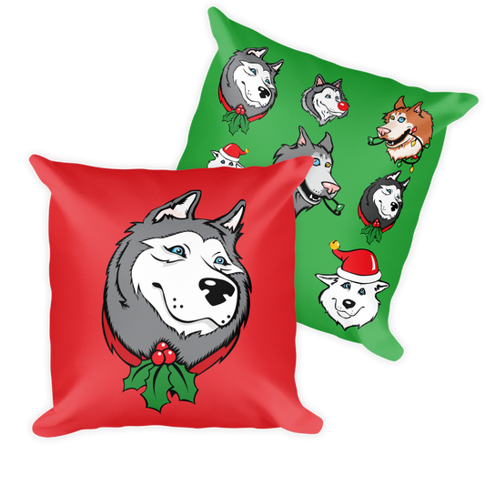 Siberian Husky Christmas, Holiday Large Square Throw Pillow