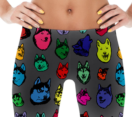 Siberian Husky Dog Art Illustration Pattern on Leggings - Colorful, Bright – Made in America