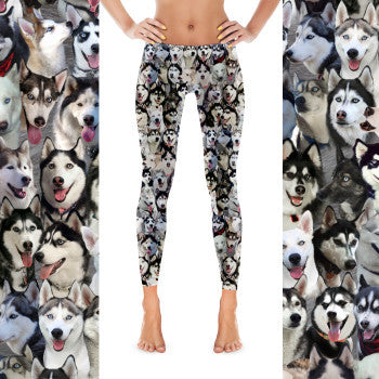 Siberian Husky Dog Photo Pattern on Leggings - Huskies – Made in