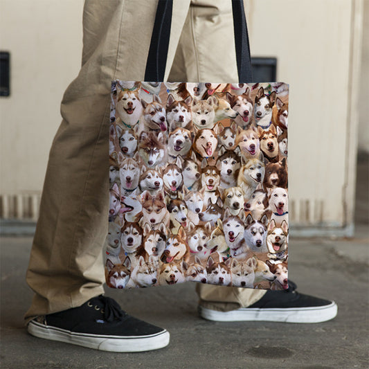 Red Siberian Husky Photo Pattern on Double-Sided Tote Bag