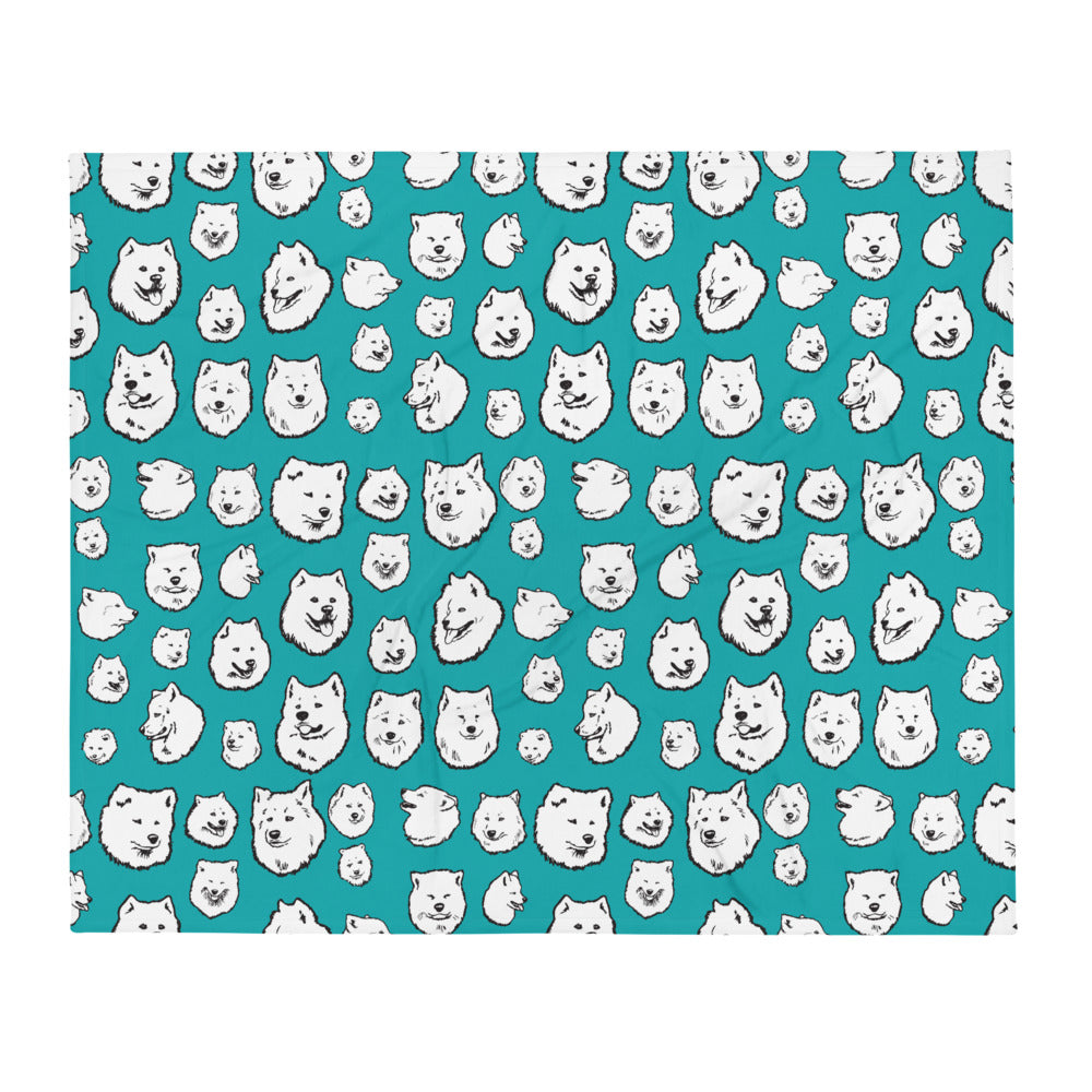 Illustrated Samoyed Faces Throw Blanket