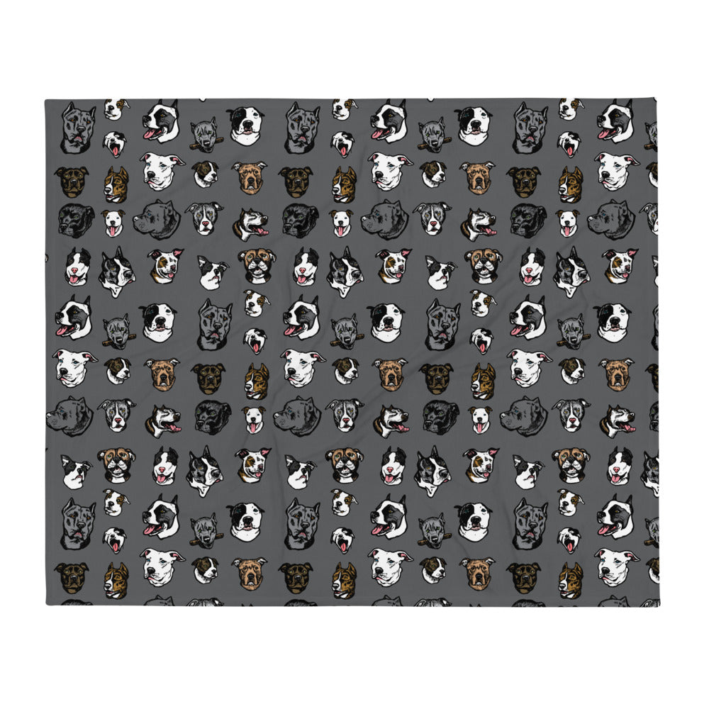 Illustrated Pitbull Terrier Face Throw Blanket