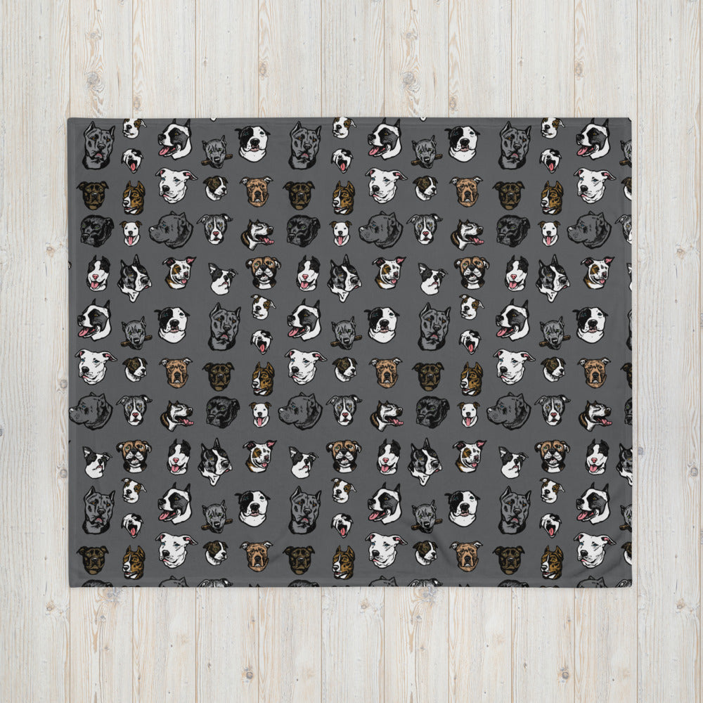 Illustrated Pitbull Terrier Face Throw Blanket
