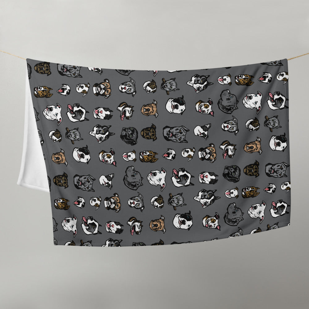 Illustrated Pitbull Terrier Face Throw Blanket