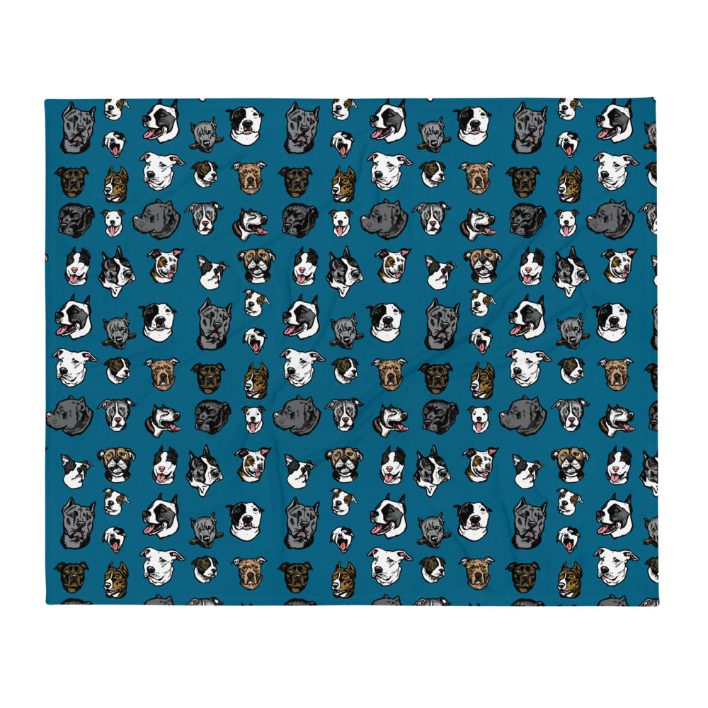 Illustrated Pitbull Terrier Face Throw Blanket