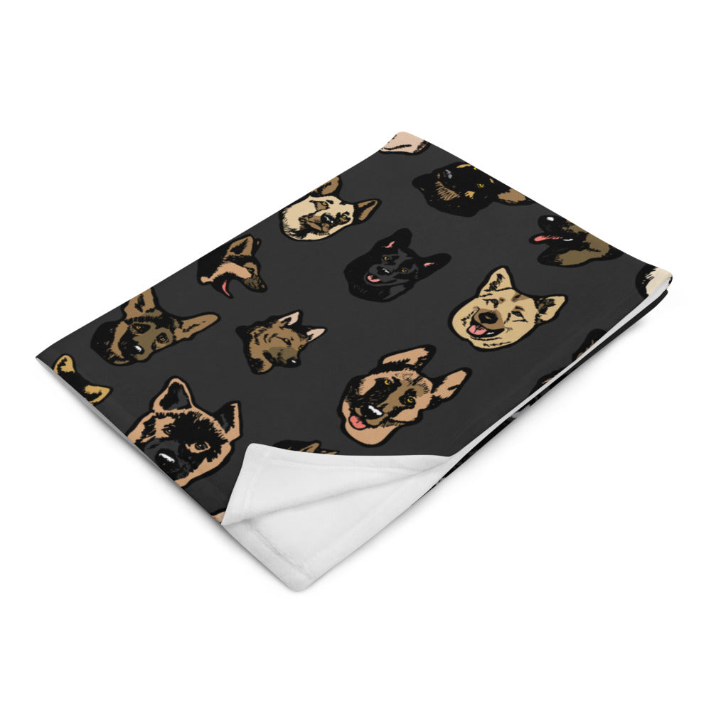 Illustrated German Shepherd Face Throw Blanket