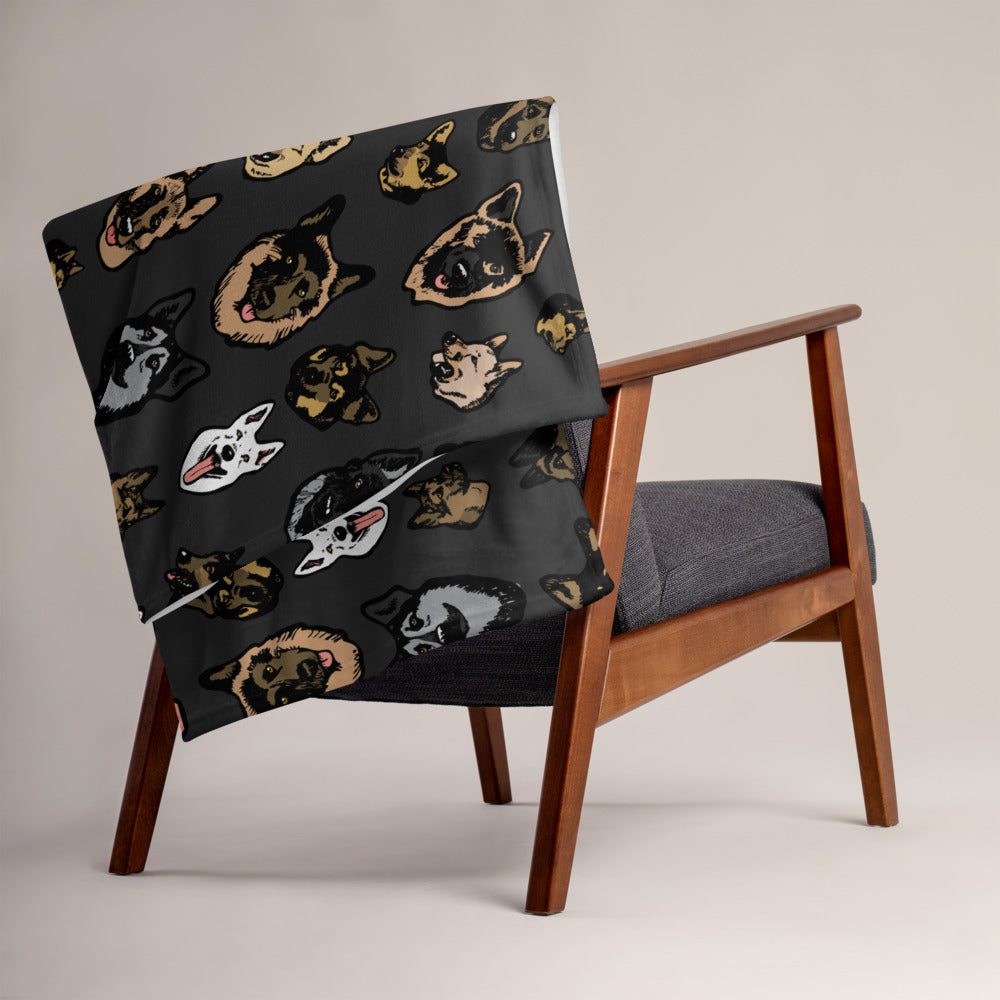 Illustrated German Shepherd Face Throw Blanket
