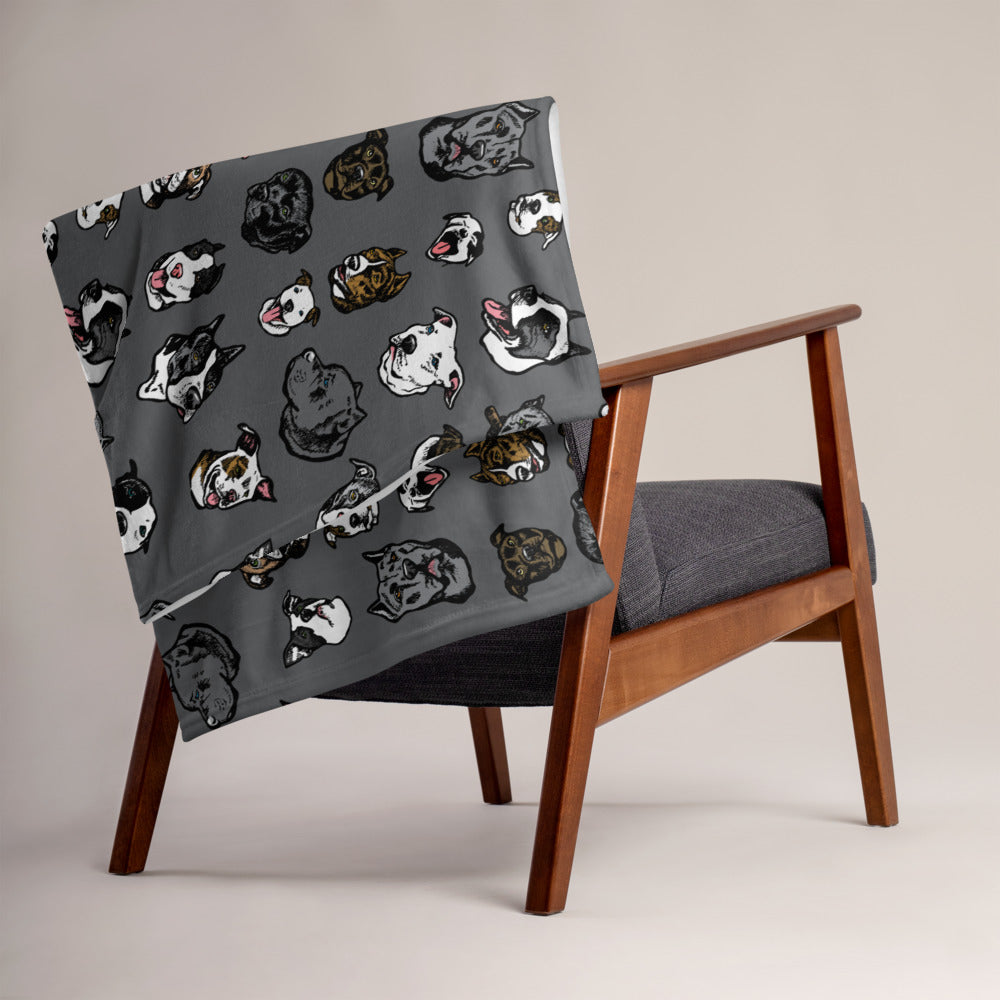 Illustrated Pitbull Terrier Face Throw Blanket