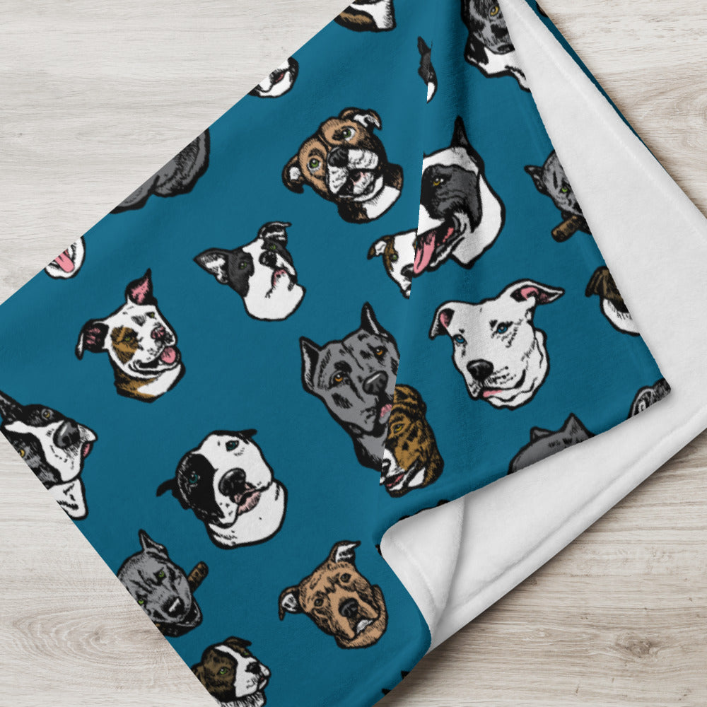 Illustrated Pitbull Terrier Face Throw Blanket