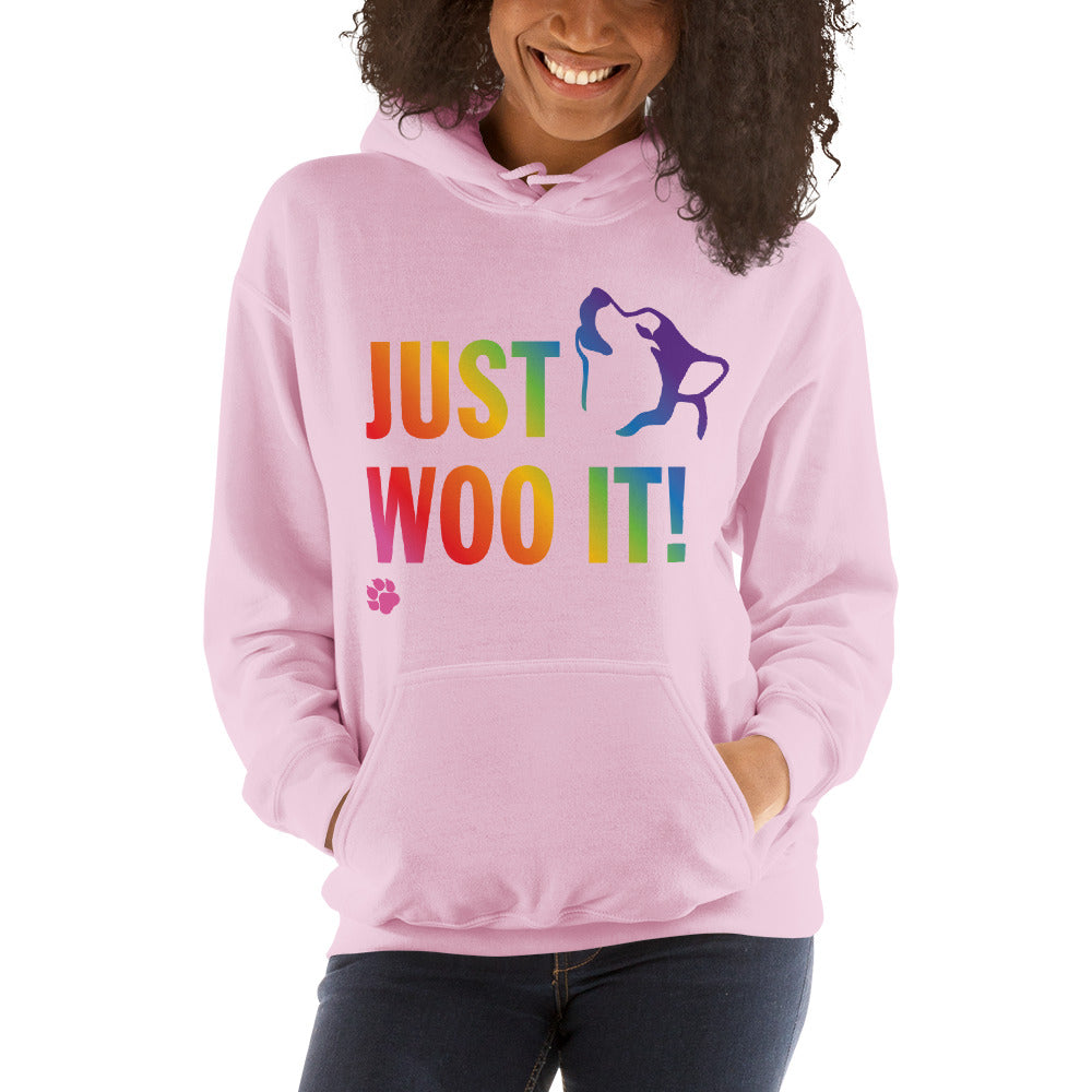 JUST WOO IT Rainbow - Alaskan Malamute, Siberian Husky, Sled Dog Pullover Hoodie
