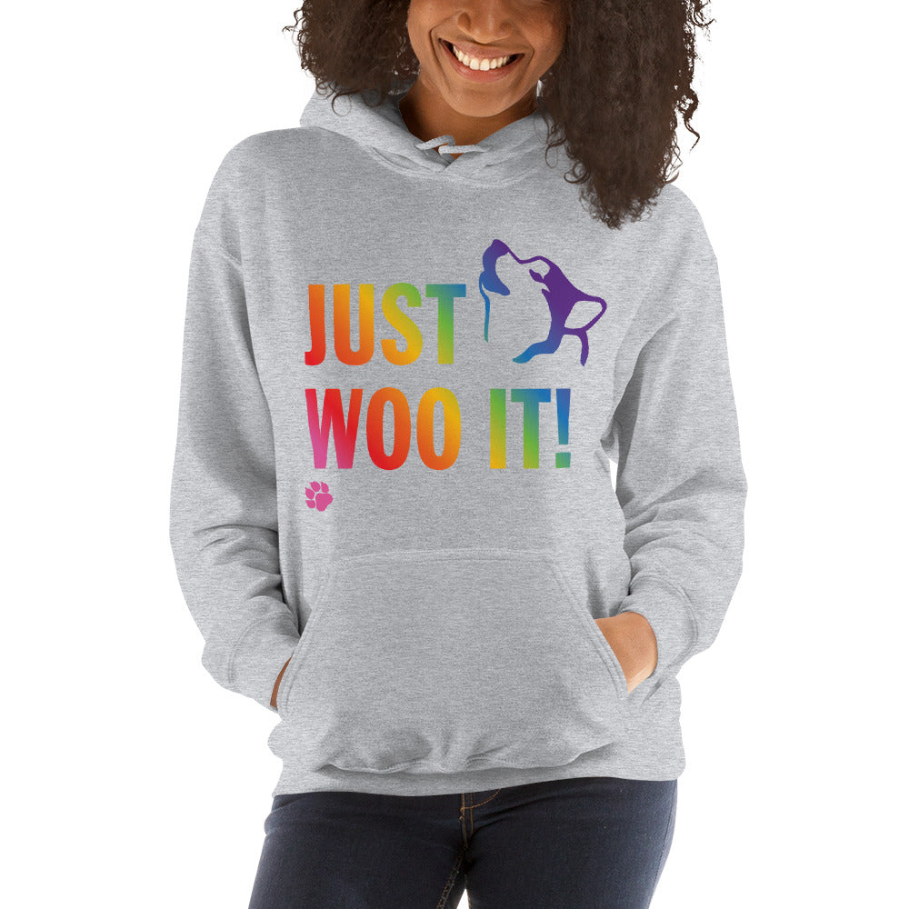 JUST WOO IT Rainbow - Alaskan Malamute, Siberian Husky, Sled Dog Pullover Hoodie