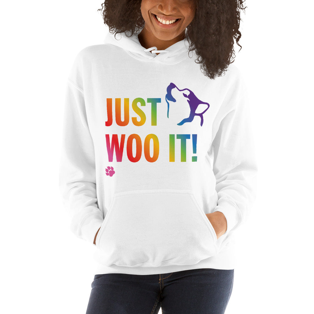 JUST WOO IT Rainbow - Alaskan Malamute, Siberian Husky, Sled Dog Pullover Hoodie